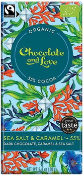 Chocolate suizo negro con trocitos de caramelo y sal marina de comercio justo BIO 80 g - SCHOKOLADE UND LIEBE